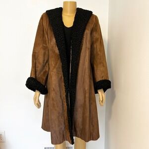 Vintage Alfred R. Rabin New York Women's Brown Lambswool Fur Trimmed Coat
